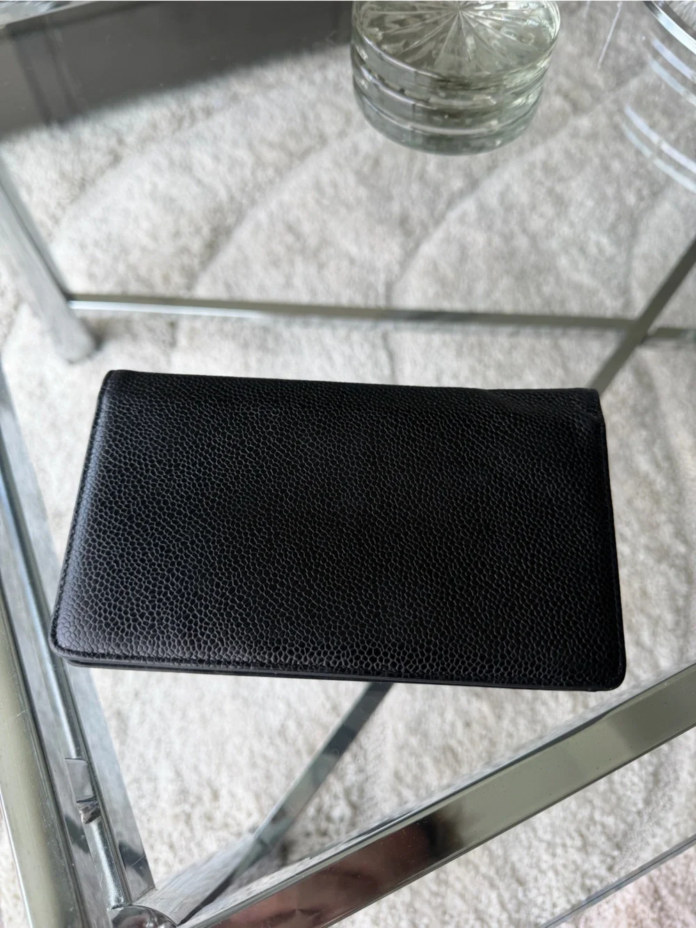 CHANEL Black Caviar Leather Continental Wallet with Raised CC